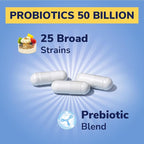 Vitalibre Probiotic for Women and Men, 50 Billion CFU, 25 Diverse Strains Plus Prebiotics, for Digestive Health & Immune Support, Delayed Release, No Refrigeration Needed, 60 Veggie Capsules