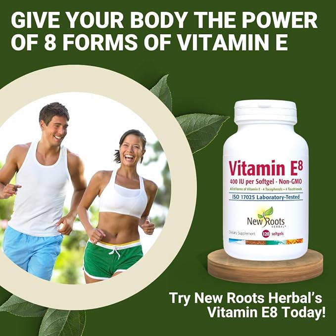 NEW ROOTS HERBAL Vitamin E 400 IU Capsules | Vitamin E8 Supplement (120 Softgels) with All 8 Types of Vitamin E | 4 Tocopherols & 4 Tocotrienols for Women & Men