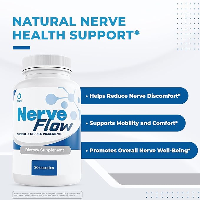 Orby NerveFlow – Natural Daily Wellness Supplement with Magnesium, Turmeric & CoQ10 – Non-GMO, GMP Certified, Made in USA – 30 Capsules, 1 Month Supply