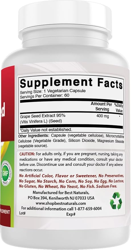 Best Naturals Grape Seed Extract 400 mg 60 Vcaps (60 Count (Pack of 2))
