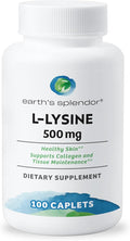 Earth's Splendor L-Lysine 500 mg Supplement for Men & Women, Supports Collagen & Tissue Maintenance (500 mg, 100 Caplets)