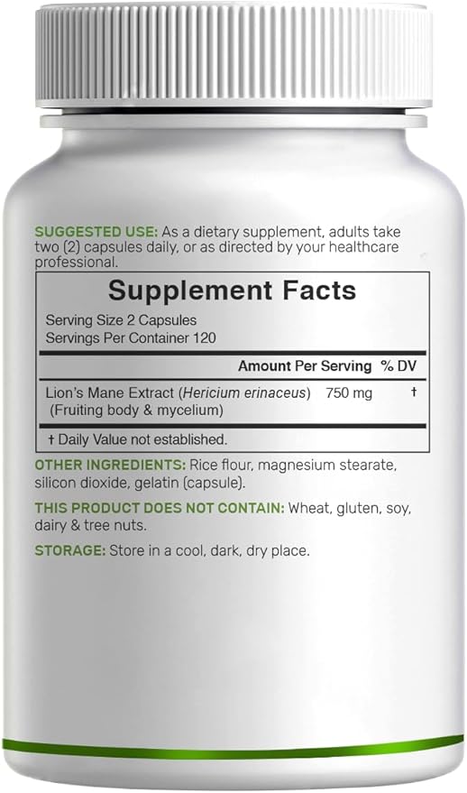 Lions Mane Mushroom Supplement, 240* Capsules – Active Fruiting Body & Mycelium Extract – Natural Brain Nootropic & Immune System Booster – Non-GMO