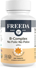 Freeda Vitamin B Complex No Folic No PABA - Super B Complex Kosher Vitamin Supplement with Vitamin B1 Vitamin B2 Vitamin B3 Vitamin B5 Vitamin B6 Vitamin B12 - Vit B Complex B for Women & Men (250 Ct)