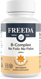 Freeda Vitamin B Complex No Folic No PABA - Super B Complex Kosher Vitamin Supplement with Vitamin B1 Vitamin B2 Vitamin B3 Vitamin B5 Vitamin B6 Vitamin B12 - Vit B Complex B for Women & Men (250 Ct)