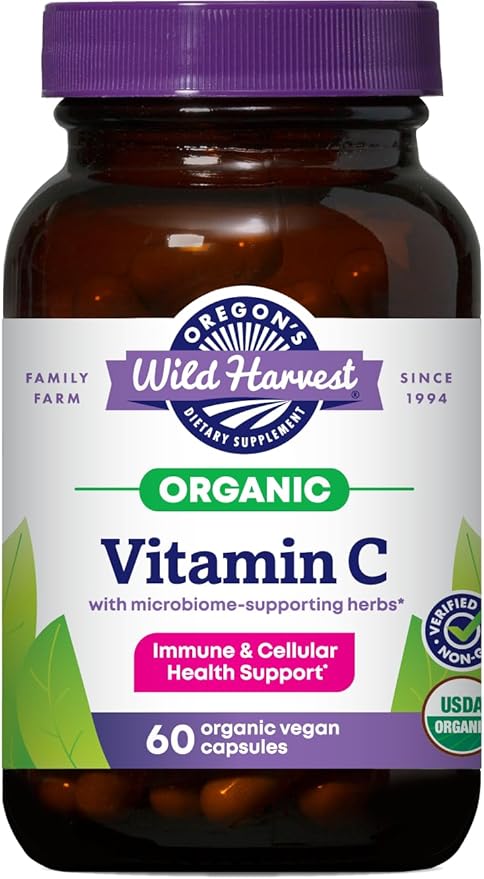 Oregon’s Wild Harvest Organic Vitamin C Capsules – 60 Vegan Capsules – Immune & Cellular Health Support with Amla Fruit & Red Marine Algae – USDA Organic, Non-GMO, Gluten Free