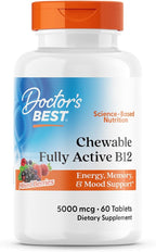 Doctors Best Chewable Fully Active Methyl B12, Methylcobalamin, Energy, Memory, & Mood Support, Non-GMO, Gluten Free, Soy Free, Vegan 60 Tablets