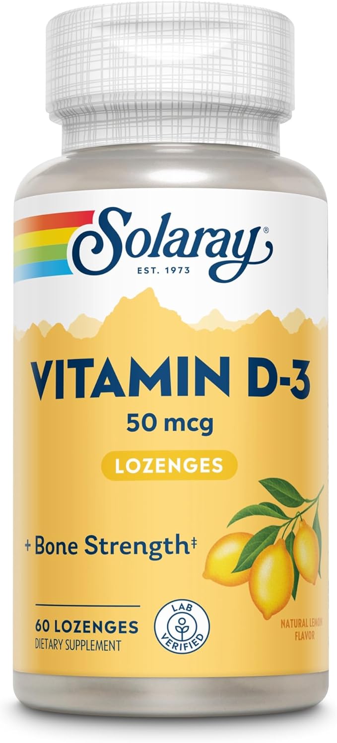 SOLARAY Vitamin D3 2000IU Supplement for Men & Women - Vitamin D as Cholecalciferol, VIT D3 50 mcg for Adults, Bone Strength Support, Natural Lemon Flavor - 60 Lozenges