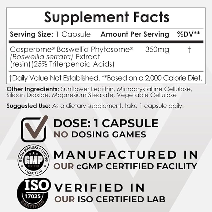Nootropics Depot Boswellia Phytosome Capsules | 350mg | Casperome | 25% Triterpenoic Acids | Boswellia serrata | Frankincense | Joint Health | 30 Count
