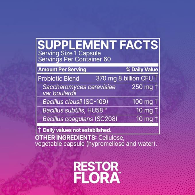 Microbiome Labs Restorflora Probiotics for Digestive Health - Gut Health Supplements with Dual Action Probiotics for Women & Men - Support Bowel Regularity & Immune Function (60 Capsules)