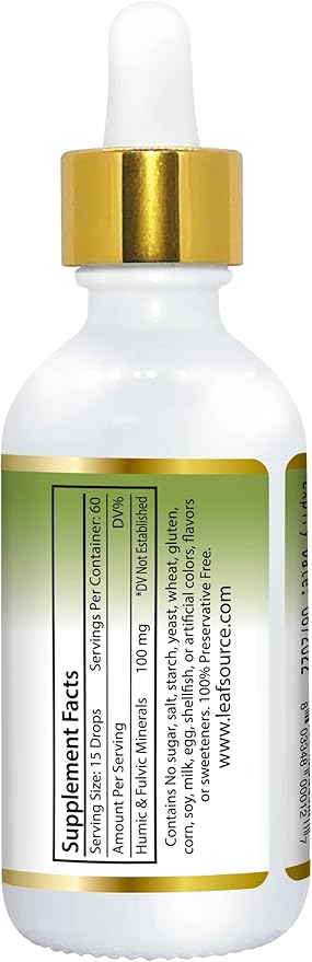 LEAFSOURCE Humic Fulvic Acid Liquid 2oz Trace Minerals with Electrolytes Collagen Vitamins Superior Humic to Fulvic Ratio More Energy Gut Health Joint Health Immune Support Hydration 180 serv