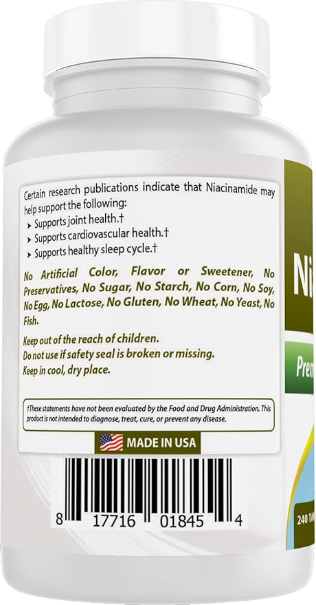 Best Naturals Niacinamide 500mg 240 Tablets (Suitable for Vegetarian) - Non-Flushing Form of Niacin (Vitamin B3)