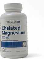 Chelated Magnesium Bisglycinate, 200mg, 120 Vegan Capsules, 60 Servings, Gluten Free, Non-GMO, and Vegetarian Friendly