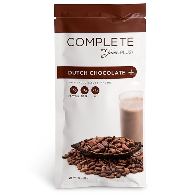 Complete by JuicePlus+ Single Serve Dutch Chocolate Shakes - Plant-Based Nutrition - Vegan, Gluten-Free, Non-GMO, Kosher, Whole Food Based Shake Powder with Protein, Fiber & Prebiotics - 15 Servings