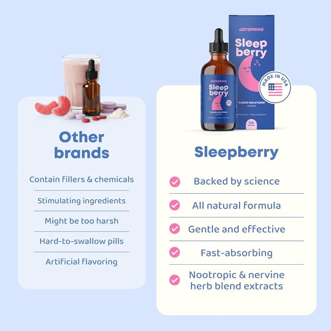 JoySpring SleepBerry - Kids Melatonin Liquid - 3MG Melatonin with D3 and Elderberry - Sugar-Free Liquid for Kids & Teens – Gentle Natural Sleep Support Formula (4 fl oz) (Pack of 2)