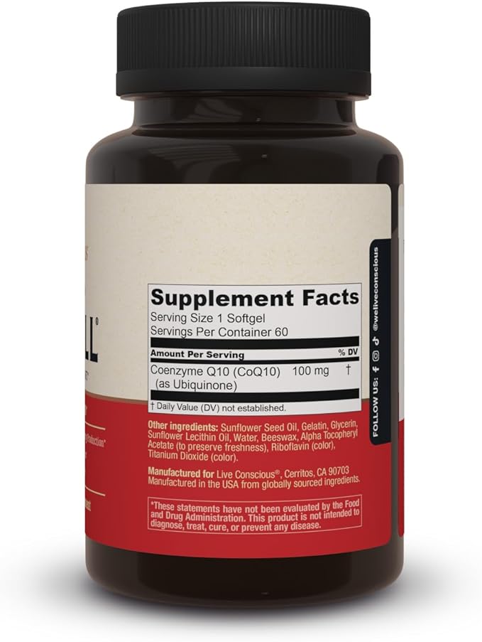 Live Conscious CoQWell - CoQ10 Heart, Brain, and Vascular Health Support, Coenzyme Q10 Ubiquinone - 60 Softgels - 60 Day Supply