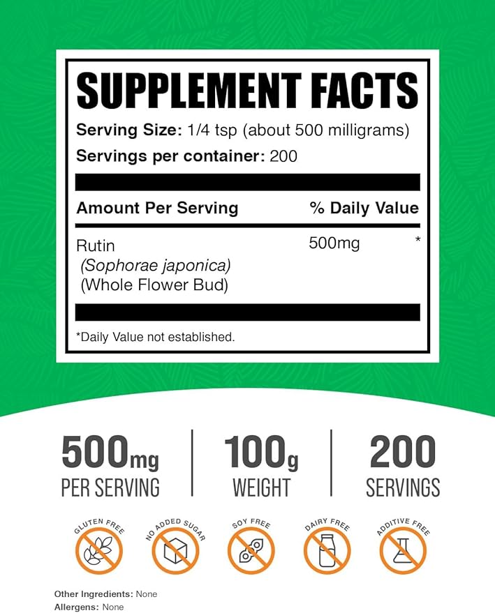BulkSupplements.com Rutin Powder - from Saphora Japonica, Rutin Supplement, Rutin 500mg - Antioxidants Supplement, Circulation Support - Pure & Natural, 500mg per Serving, 100g (3.5 oz)