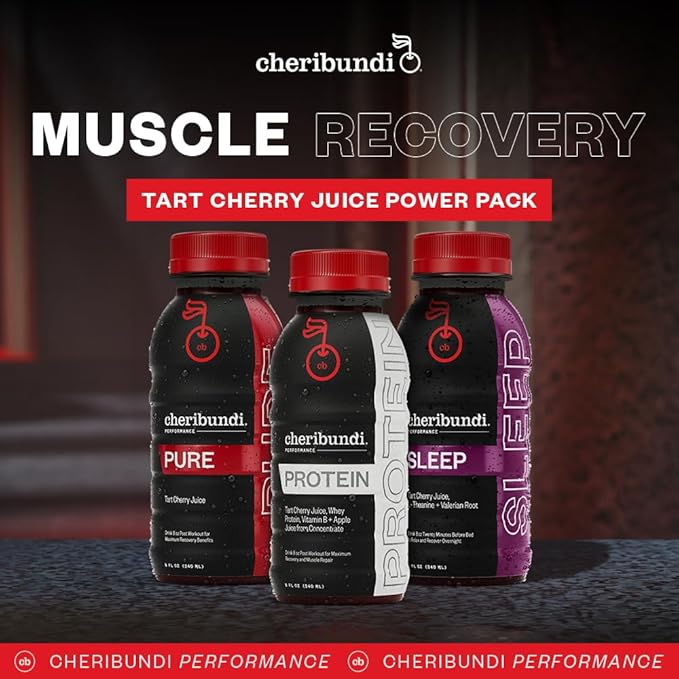 Cheribundi Tart Cherry Juice Power Pack | Variety Pack | Pure, Protein & Sleep Flavors | Athletes Recovery Drink | Promotes Restorative Sleep, Muscle Recovery & Boost Performance | 8 floz (12 Pack)
