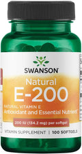 Swanson Natural Vitamin E - Supplement Supporting Heart & Tissue Protection - Essential Nutrient Promoting Overall Health & Wellness - (100 Softgels, 200IU Each)