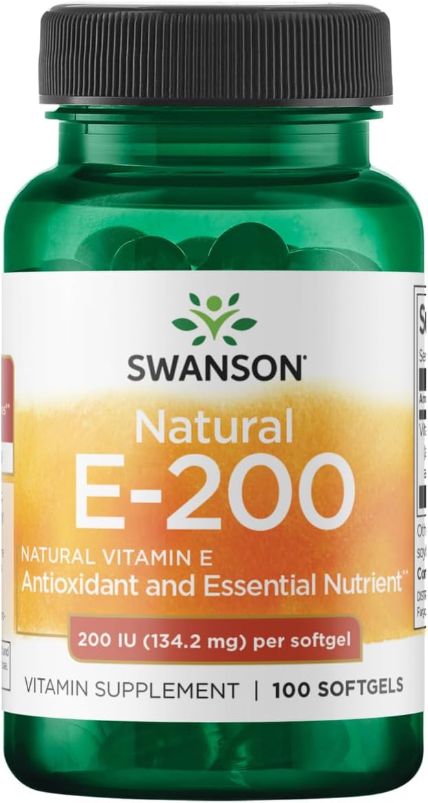 Swanson Natural Vitamin E - Supplement Supporting Heart & Tissue Protection - Essential Nutrient Promoting Overall Health & Wellness - (100 Softgels, 200IU Each)