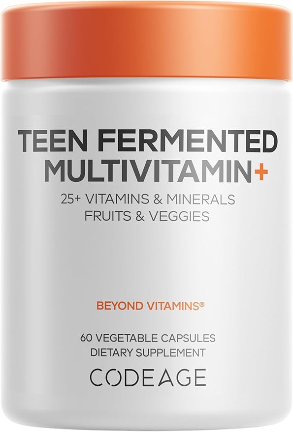 Codeage Teen Multivitamin Supplement – Daily Vitamins and Minerals for Teen Boys and Girls – Organic Whole Food Formula with Omega-3 and Vitamins A to K - 60 Capsules
