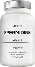 Amen Spermidine Supplement - Spermidine Trihydrochloride Pills with Vitamin C Ascorbic Acid - Only 1 Capsule Per Serving - Vegan, Non-GMO, Gluten-Free - 30 Capsules