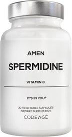 Amen Spermidine Supplement - Spermidine Trihydrochloride Pills with Vitamin C Ascorbic Acid - Only 1 Capsule Per Serving - Vegan, Non-GMO, Gluten-Free - 30 Capsules