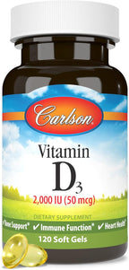 Carlson - Vitamin D3, 2000 IU (50 mcg), Immune Support, Bone Health, Muscle Health, Cholecalciferol, Vitamin D Supplements, Vitamin D3 Soft Gels, 120 Softgels