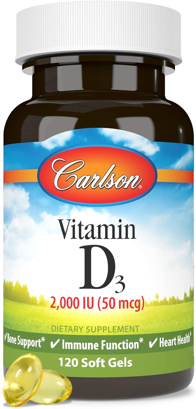 Carlson - Vitamin D3, 2000 IU (50 mcg), Immune Support, Bone Health, Muscle Health, Cholecalciferol, Vitamin D Supplements, Vitamin D3 Soft Gels, 120 Softgels