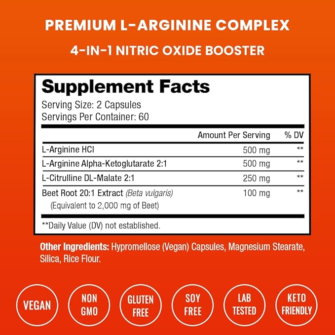 NutraChamps Premium L Arginine Supplement L-Arginine Powder & L Citrulline Enhanced with Grape Seed & Ginger, 120 Vegan Capsules