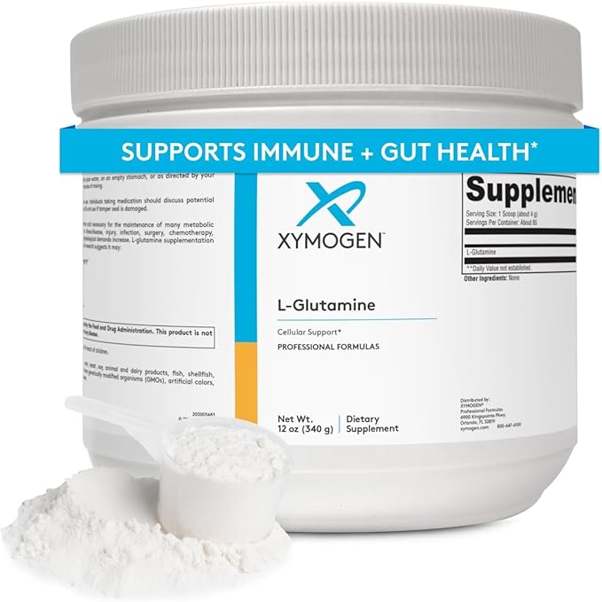 XYMOGEN L-Glutamine Powder Supplement - Promotes Cellular, Immune System + Gut Health - Supports Muscle Mass Retention, 4000mg L-Glutamine Per Serving (12 oz / 85 Servings)
