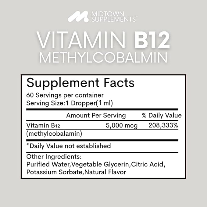 B12 Vitamins 5000 mcg - Sublingual B12 Methylcobalamin Drops - Vitamin B 12 for Women and Men - Mood & Energy Booster Methylated B 12 for Metabolism & Health Support