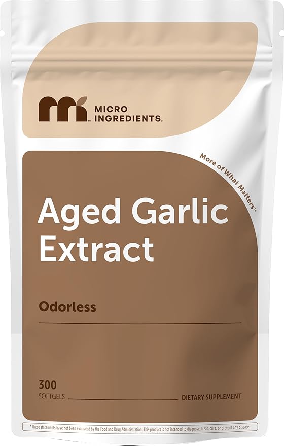 Micro Ingredients Odorless Garlic, 300 Softgels | 2 Years Aged Garlic Extract | Grown Allium Sativum Bulb | Natural Herbal Supplements | Non-GMO, Gluten Free