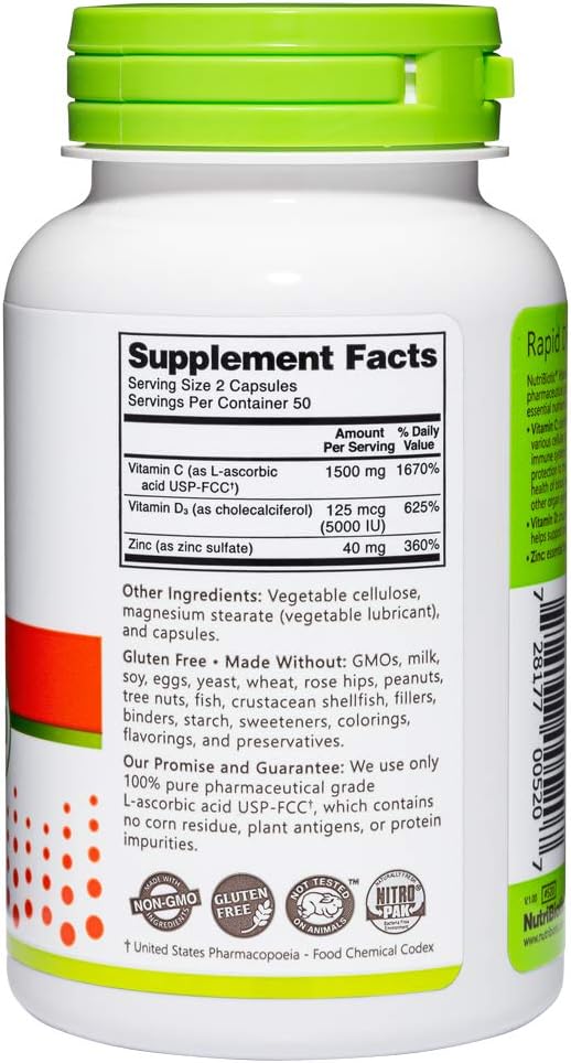 NutriBiotic – Vitamin C + Vitamin D3 & Zinc, 100 Capsules | Potent, Comprehensive Immune Support | Essential & Antioxidant Daily Supplement | Gluten & GMO Free (Pack of 2)