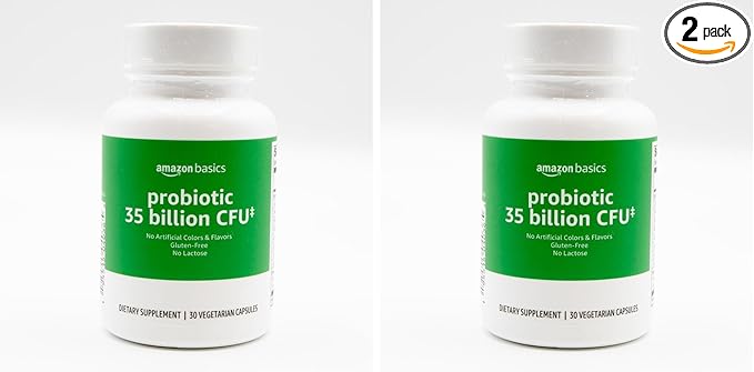 Amazon Basics Probiotic 35 Billion CFU, 8 Probiotic Strains with Prebiotic Blend, Supports Healthy Digestion, 30 Vegetarian Capsules, 1 Month Supply (Previously Solimo) (Pack of 2)
