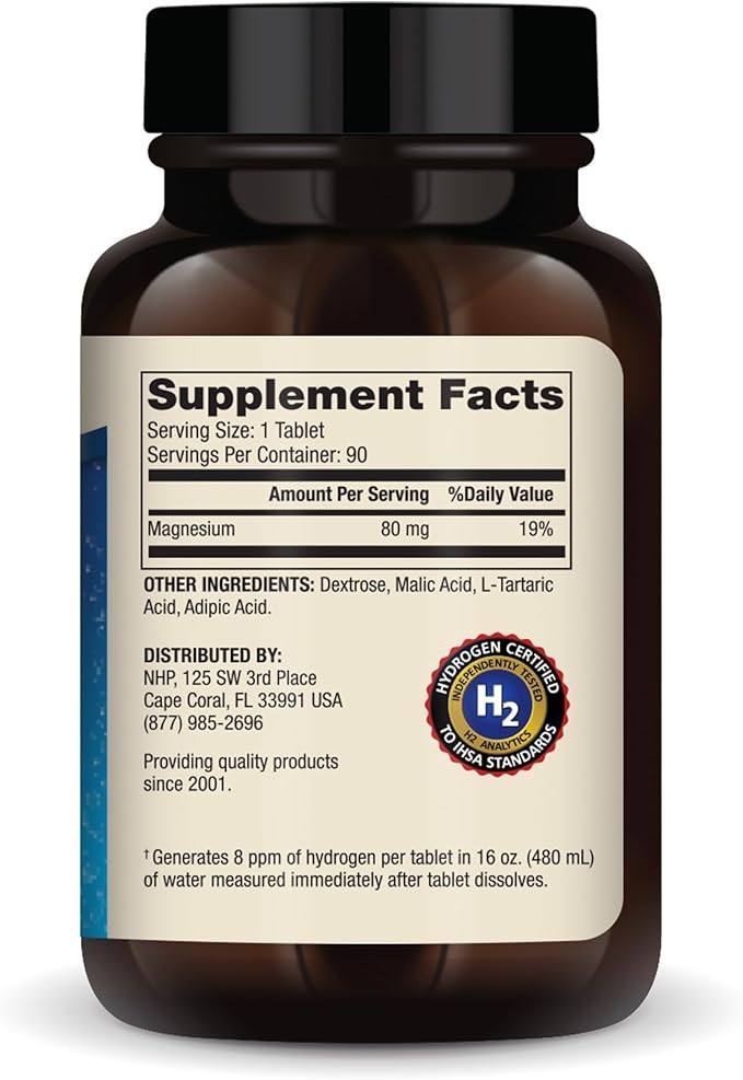 Dr. Mercola H2 Molecular Hydrogen - Supports Healthy Aging, Cellular Energy & Brain Health - with Elemental Magnesium - GMO-Free, Gluten-Free & Soy-Free - 90 Tablets (90 Servings)