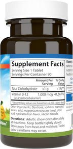 Carlson - Chewable B-12, 1000 mcg, Energy Production & Nerve Function, Optimal Wellness, Lemon, 90 Tablets