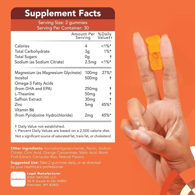 Kids Focus Gummies – Saffron, Magnesium Glycinate, L-Theanine & Inositol Supplement for Kids & Teens – Focus, Attention & Calm – Vegan, Sugar-Free, Non-GMO