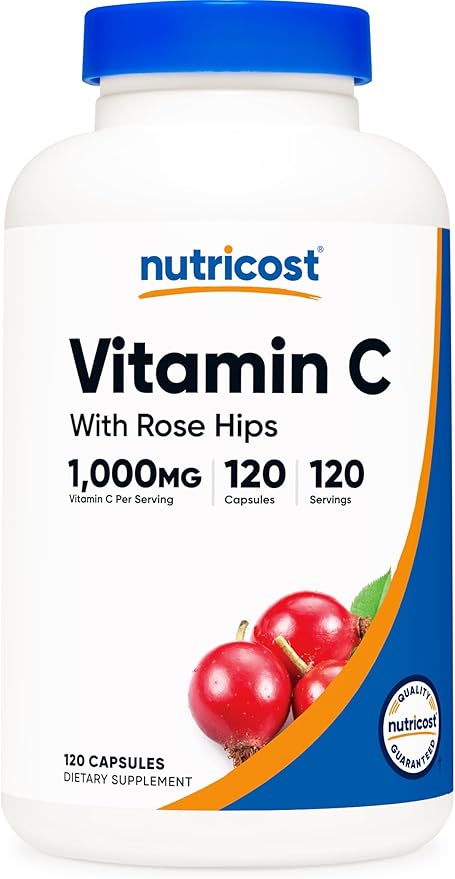 Nutricost Vitamin C with Rose Hips 1025mg, 120 Capsules - Vitamin C 1000mg, Rose Hips 25mg, Premium, Non-GMO, Gluten Free Supplement