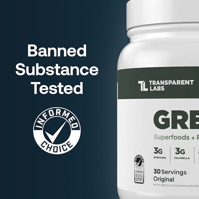Transparent Labs Prebiotic Greens - Superfood Powder & Antioxidants Supplement with Organic Spirulina, Chloerra, Acacia, & Green Banana Powder - 30 Servings, Unflavored