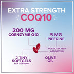 Coenzyme Q10 200mg per Serving Supplement - Ultra High Absorption, Antioxidant for Heart Health & Energy Production Support - CoQ10 (Ubiquinone) Co Q 10 Supplement & Vitamins 100mg Each - 120 Softgels
