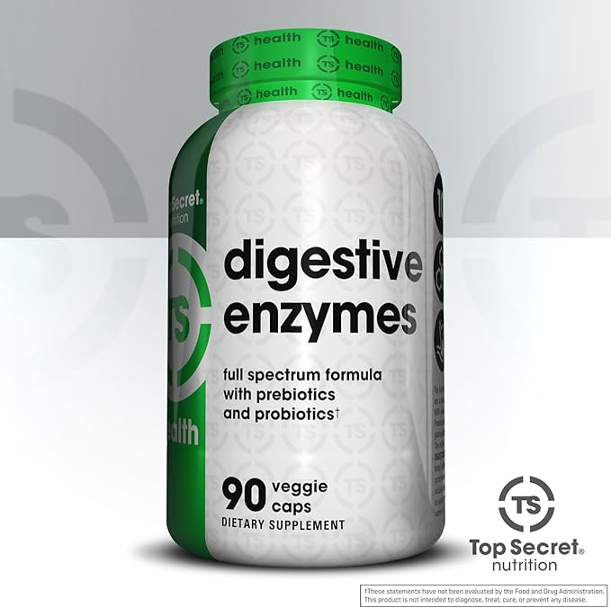 Top Secret Nutrition Digestive Enzymes | Full Spectrum Prebiotics & Probiotics | 10 Enzymes | for Gut Health, Bloating & Nutrient Absorption | 90 Capsules