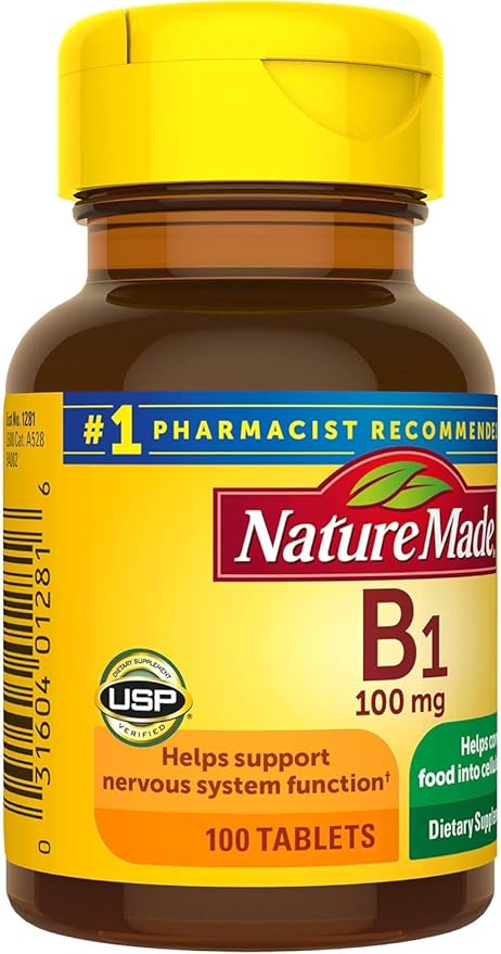 Nature Made Vitamin B1 100 mg, Dietary Supplement for Energy Metabolism Support, 100 Tabletss, 100 Day Supply.