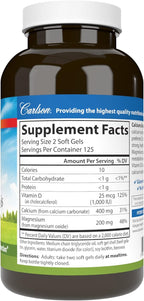 Carlson - Calcium & Magnesium Gels, 2:1 Calcium to Magnesium Ratio, 200 mg Calcium Supplement, 100 mg Magnesium Supplement, Bone Support, Energy Production, 250 Softgels
