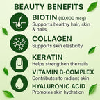 Biotin 10000mcg with Collagen Keratin Hyaluronic Acid - Hair Growth Vitamins for Women & Men - Hair Skin and Nails Vitamins with B Complex - 60 Capsules