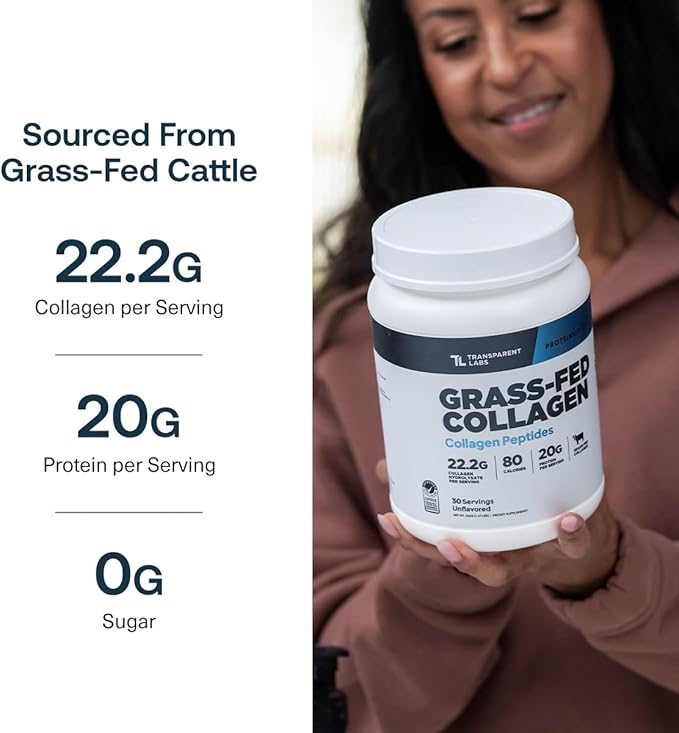 Grass-Fed Collagen Peptides Powder - Unflavored Collagen Powder for Women & Men, 22G Grassfed Bovine Hydrolyzed Collagen Peptides for Skin, Hair, Bones & Muscle Recovery - 30 Servings