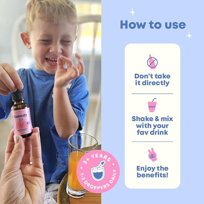 JoySpring Calmify Magnesium Glycinate for Kids | Liquid Magnesium with L-Theanine Supplement | Chamomile Extract & Passion Flower Extract | Sugar-Free Calm Drops | 1 fl oz (30 Servings)