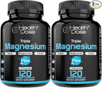 Health Dose Triple Magnesium Complex 1000 mg | L-Threonate, Bisglycinate, Citrate & Malate Blend | Support for Muscle Relaxation, Sleep & Cognitive Function | 120 Capsules | All-in-One Formula (2)