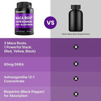6-in-1 Organic Maca Root Ashwagandha Capsules 1710mg with DHEA and Black Pepper Fruit Extract for Women and Men - Black Maca Supplement for Stamina, Bone and Mood Support Supplement, 120ct (Pack of 2)