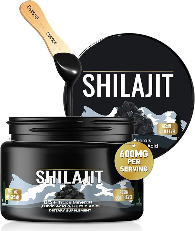 Pure Organic Shilajit Resin, 600 mg Gold Level Resin, 85+ Trace Minerals Fulvic & Humic Acid, Natural Pure Shilajit Resin for Men & Women (50G)