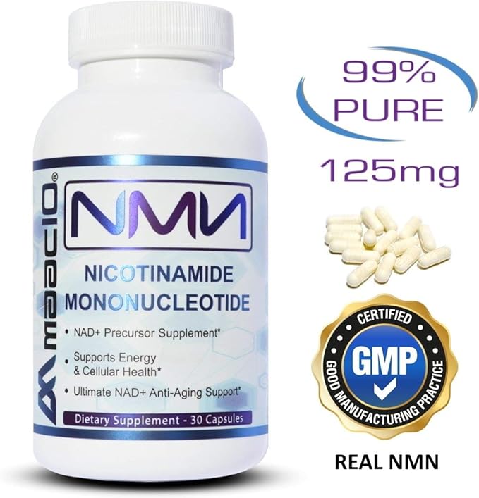 MAAC10 NMN Supplement Real Nicotinamide Mononucleotide (NMN 125mg Capsules). The Most Powerful NAD+ Precursor More Stable Than Riboside. We use 99% Pure Pharmaceutical Grade Stabilized NMN (90 Count)